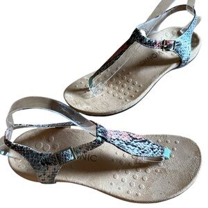 VIONIC PADEN ANKLE STRAP THONG SLINGBACK SANDALS TAN FOAM GREEN PEACH  FLAT SZ 8